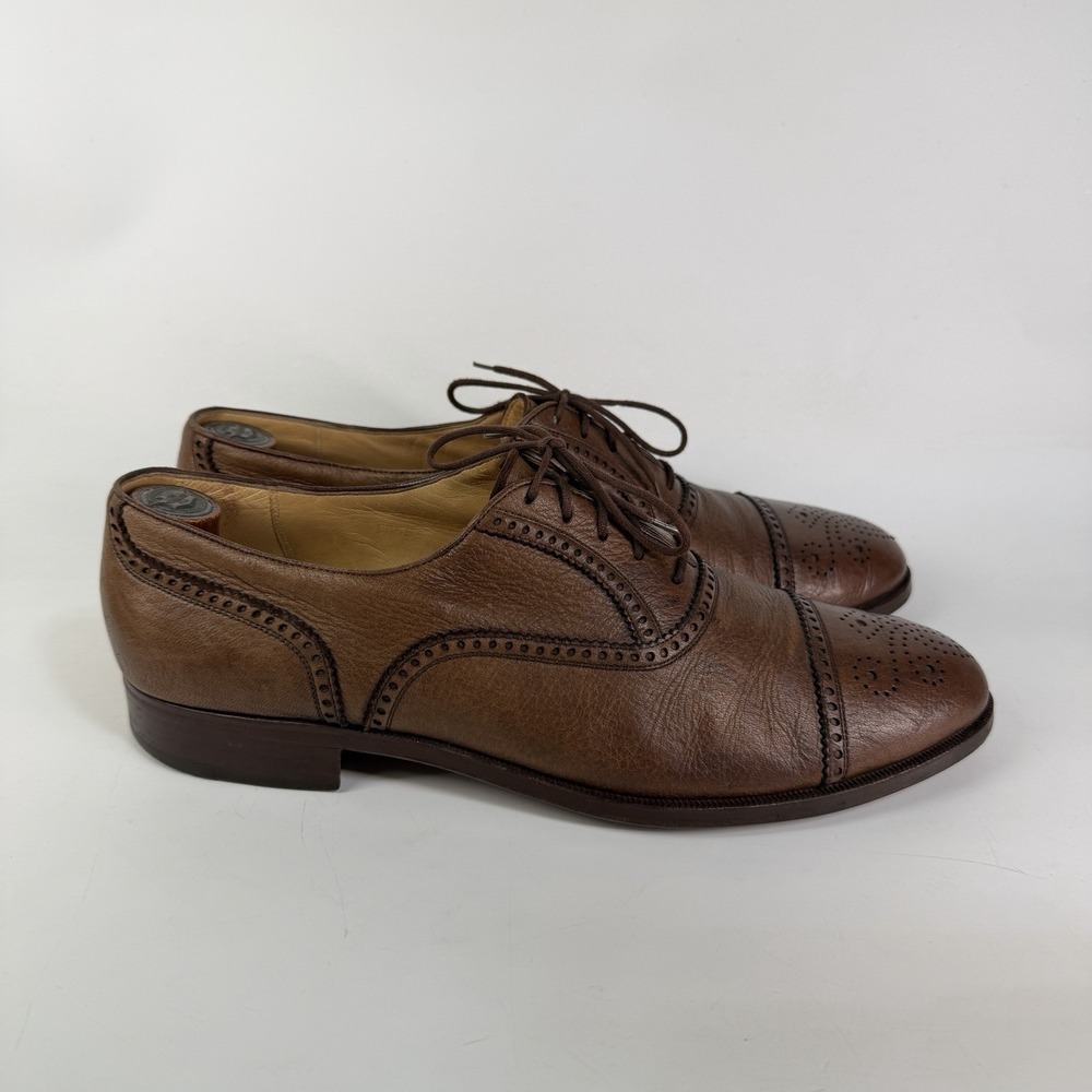 Nancy Knox Cap Toe Dress Shoes Mens 10.5 M Brogue Tobacco Brown Supple Italy